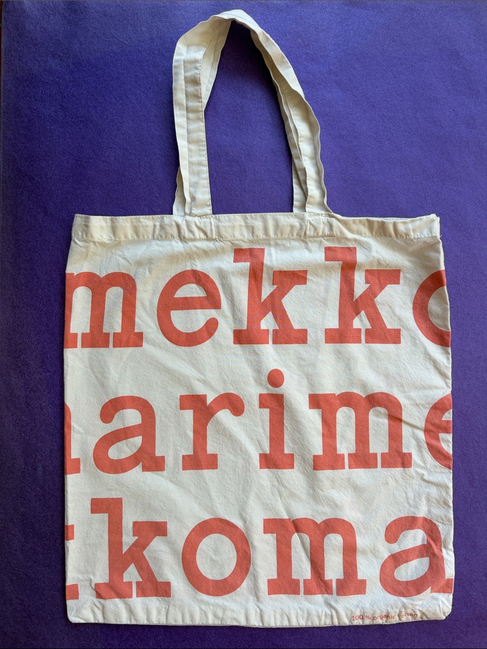Marimekko Cream Tote with Coral Logo Print